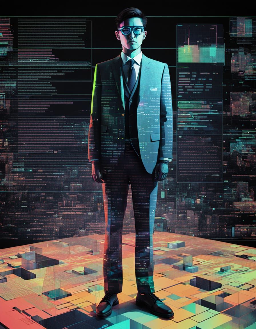 Futuristic Hologram Portrait in Cubist Style