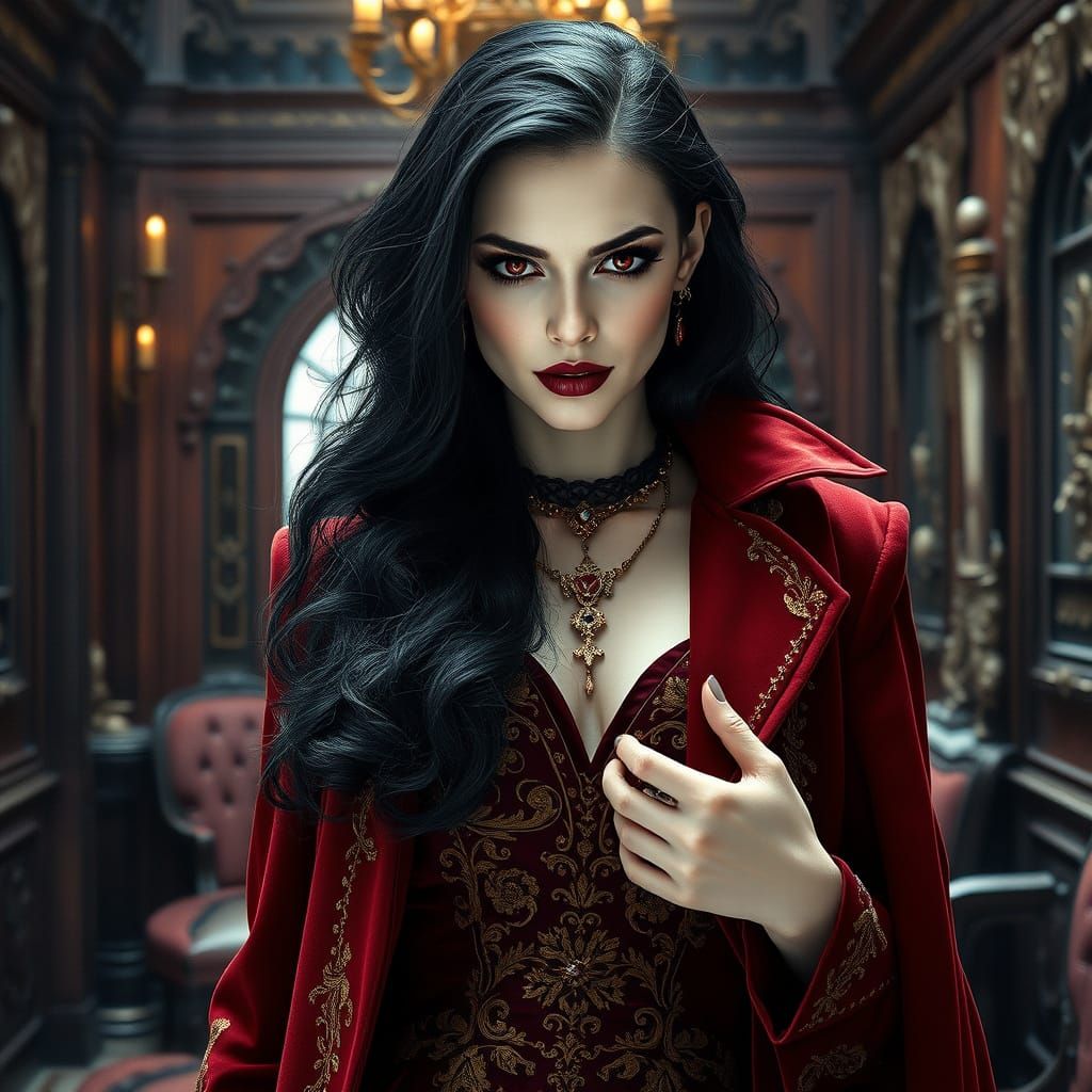 Enchanting Slavic Vampire Goddess in Dark Fantasy Attire