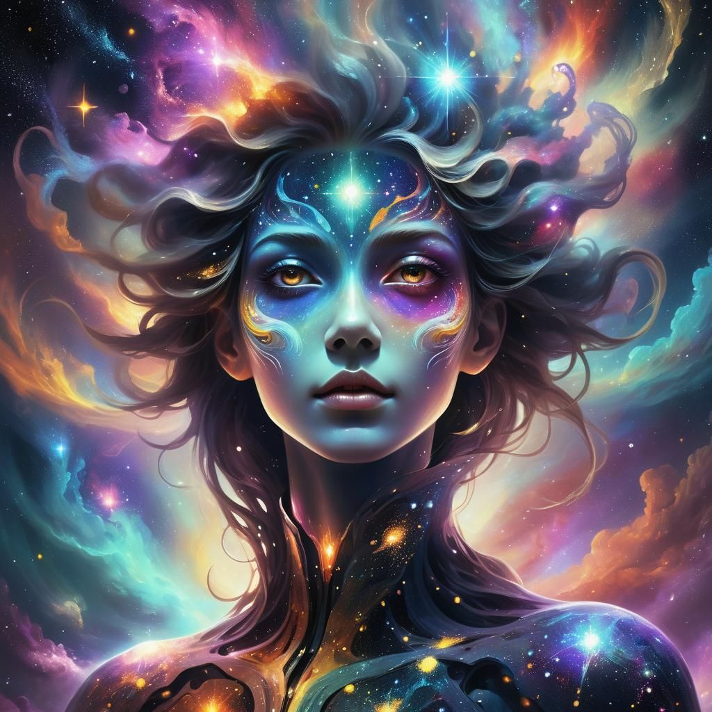 Ethereal Stardust Beings in Surreal Art Nouveau Style