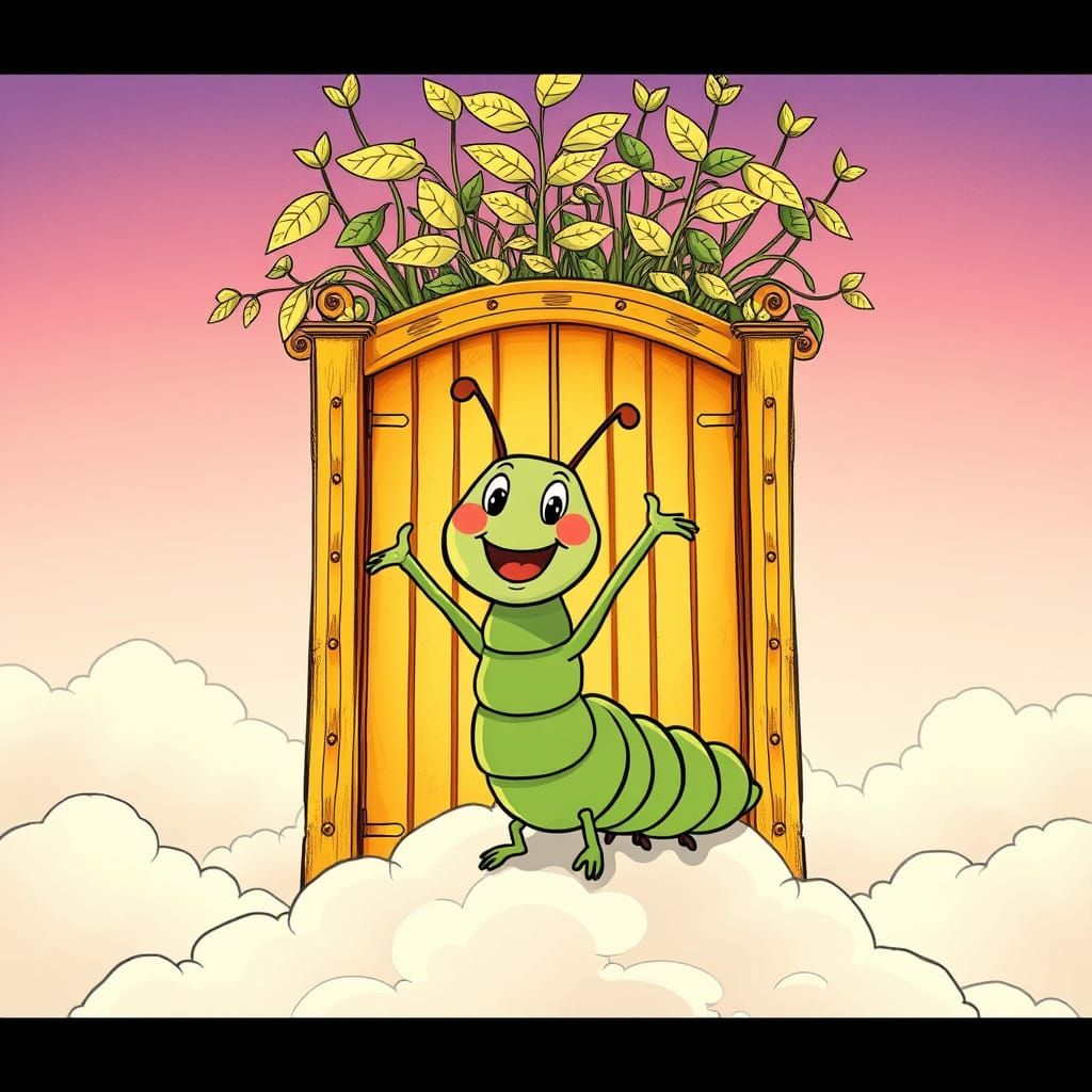 Cartoon Caterpillar on Cloud at Golden Gate