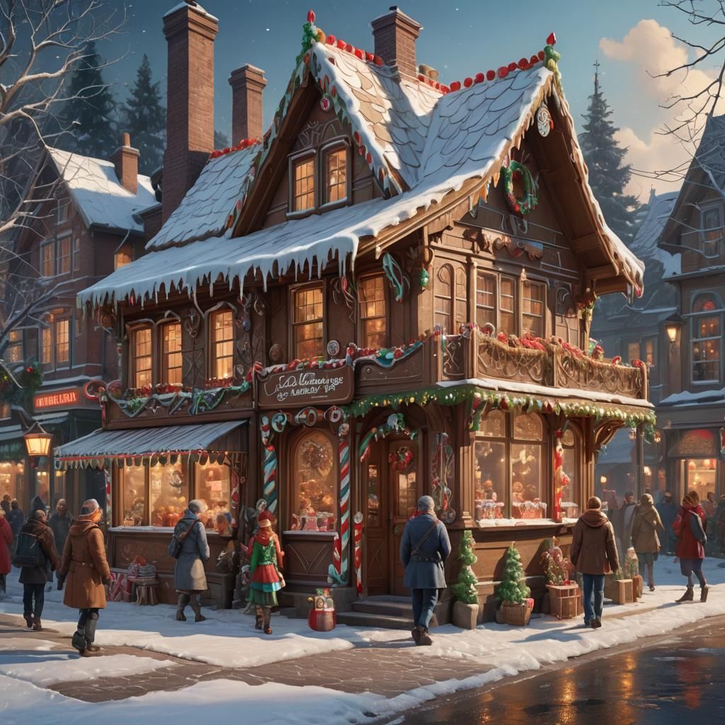 Gingerbread Store at Christmas in Hyperdetailed Style