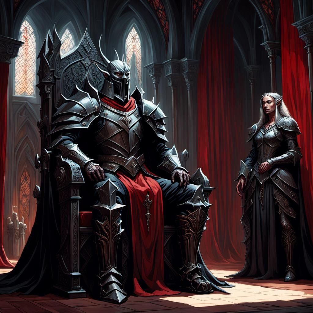 Armored Figure on Throne in Dark Fantasy Art
