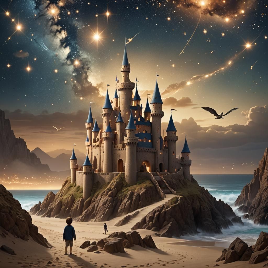 Child Building Sandcastle Under Milky Way