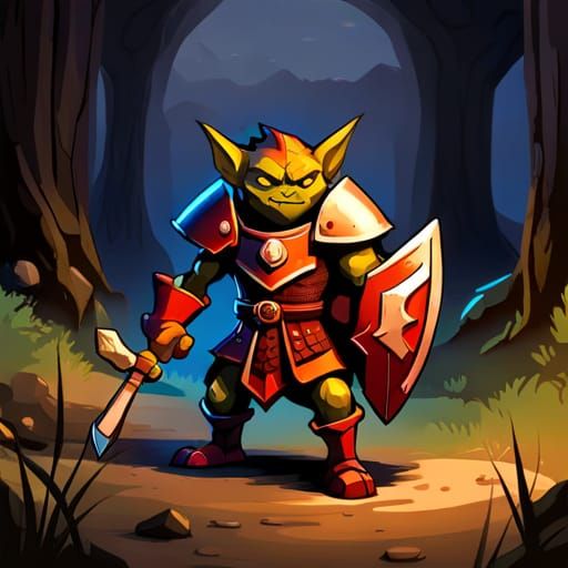 Goblin Knight in Rusty Armor Guards Cave