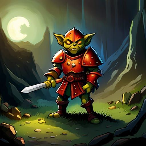 Goblin Knight in Rusty Armor Guards Cave