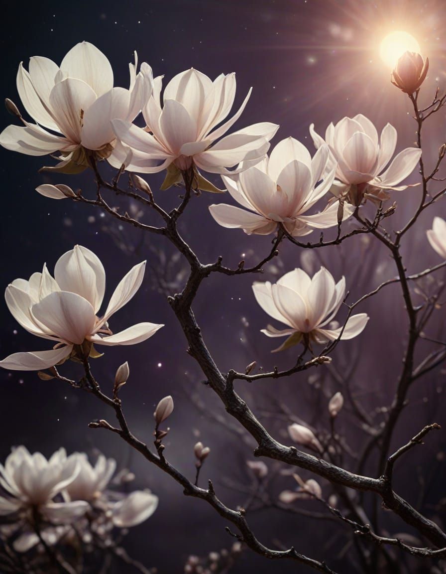 Surrealism. Macro photography. A delicate, magnolia stellar ...