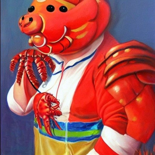 Xi Jinping Cosplay with Lobster as Oil Painting