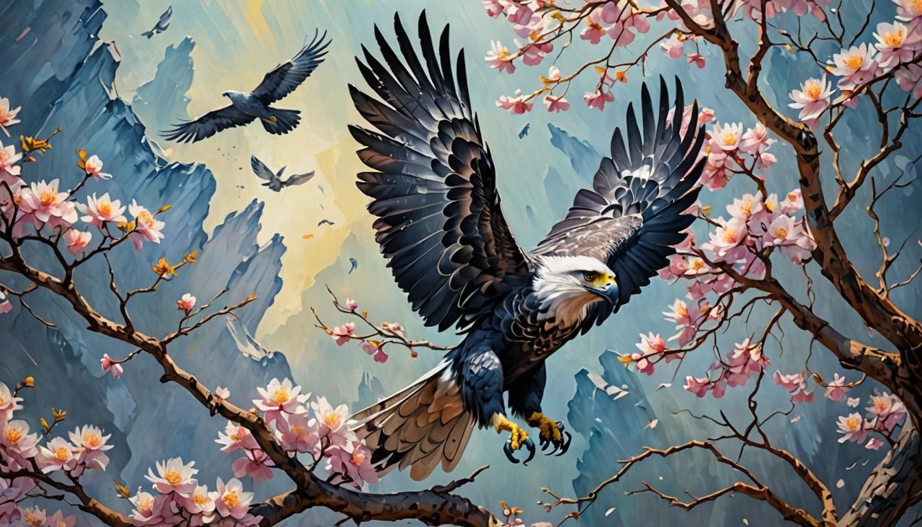 Graceful Harpy Eagle in Double Exposure Style