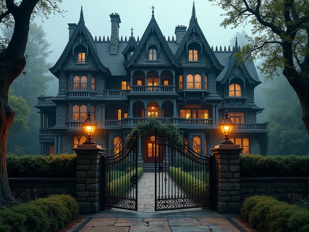 Dark Fantasy Merchant Mansion with Gothic Garden