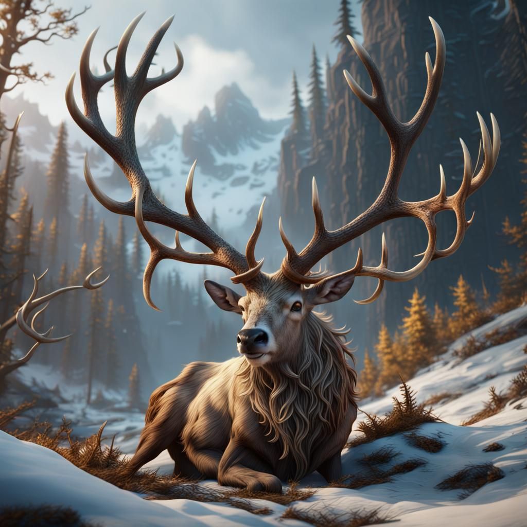 Caribou Antlers Shedding in Detailed Matte Painting