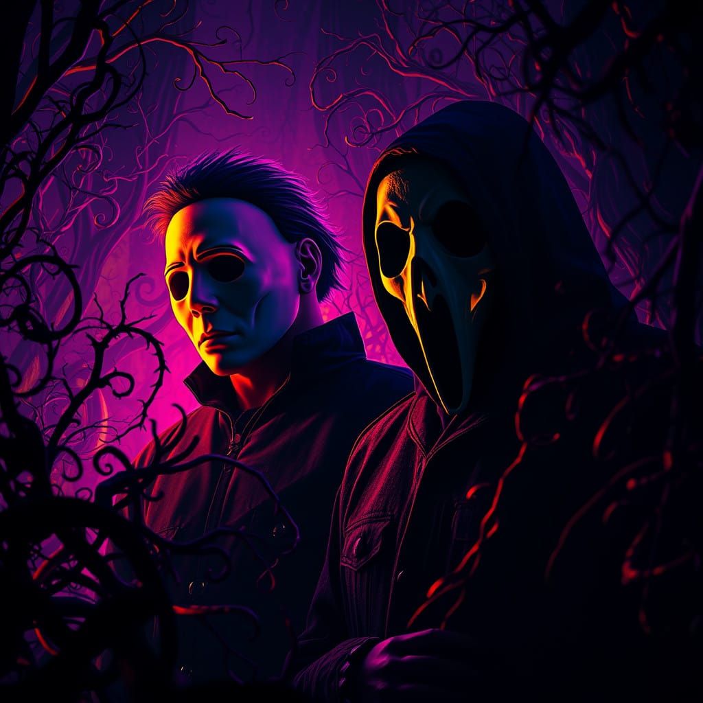 Eerie Figures in Dark Fantasy Landscape