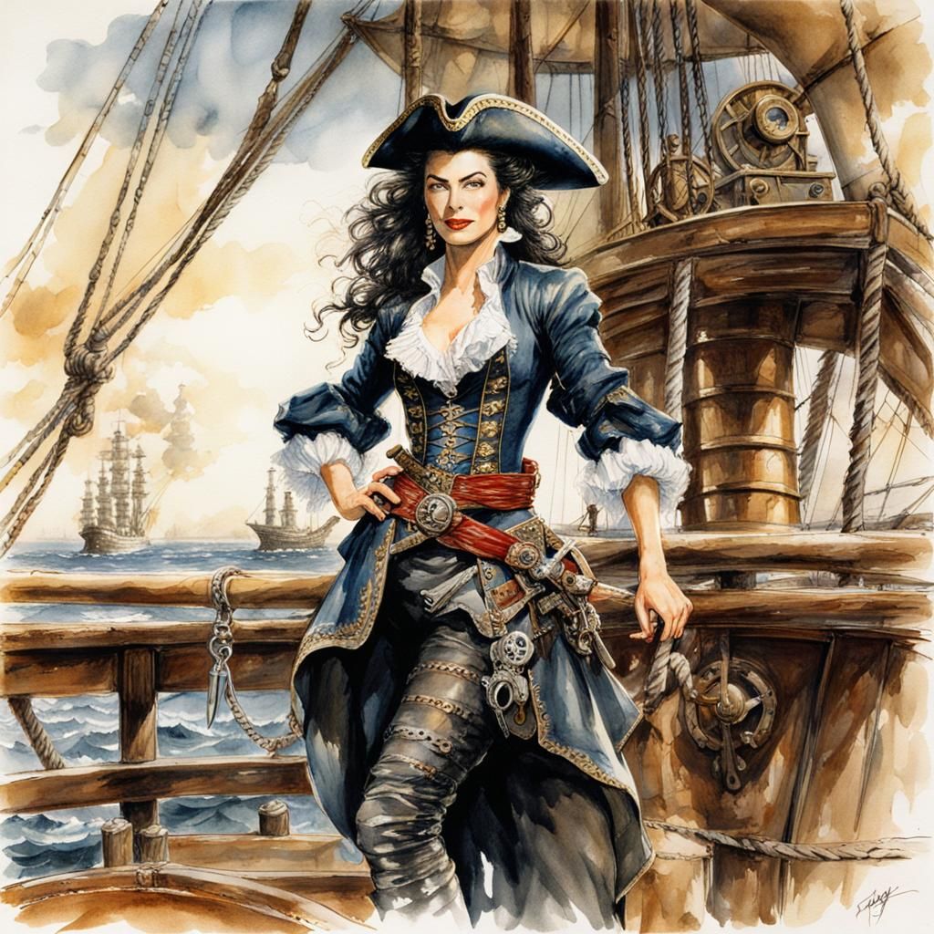 Fierce Pirate Illustration in Watercolor Style