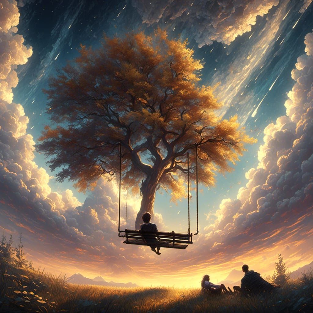 Couple on a Swing Gazing at Bright Sky