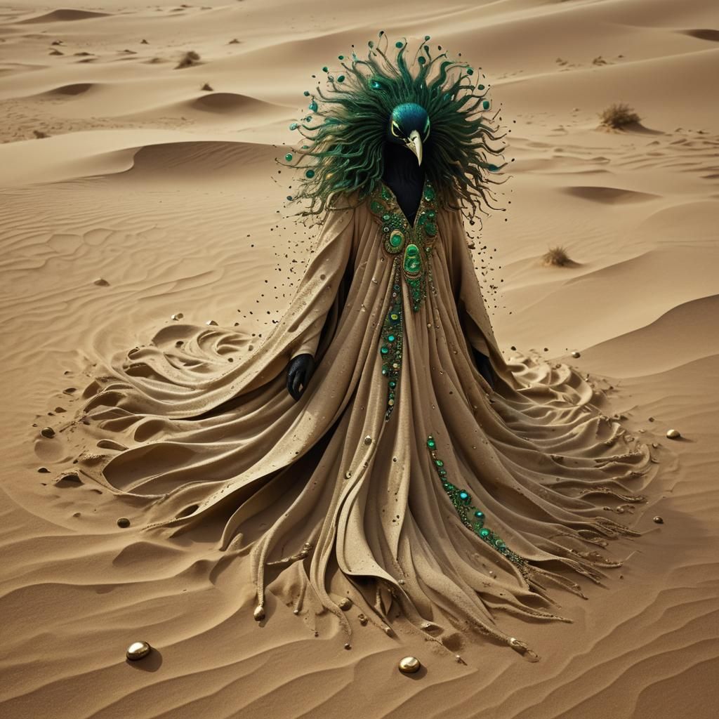 Surreal Sci-Fi Entity Emerges from Desert Sand