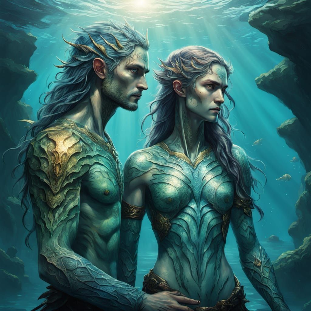 Ethereal Naiad Warrior Beside a Majestic Siren