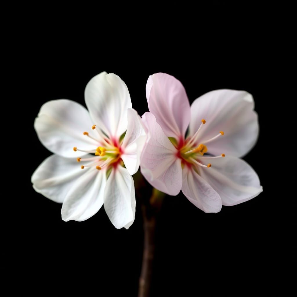 Two Delicate Almond Blossoms in Full Bloom
