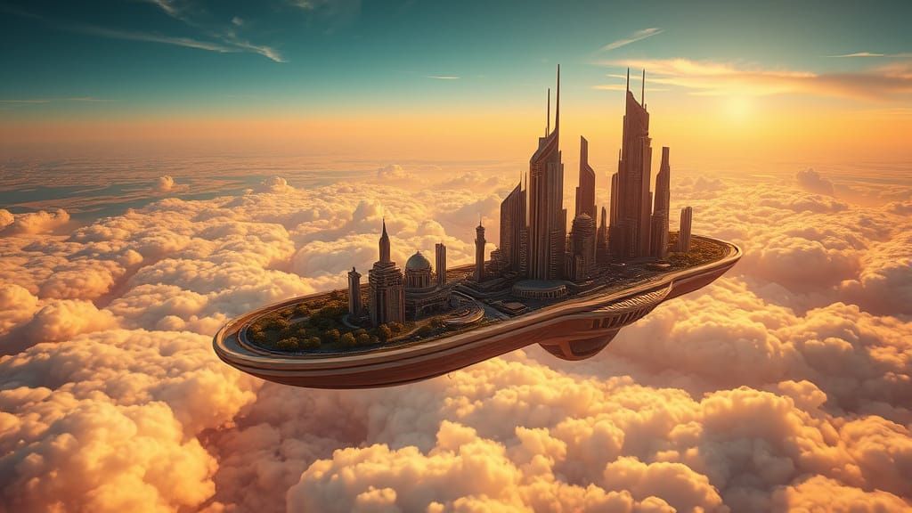Futuristic Floating City Amidst Cloud Islands