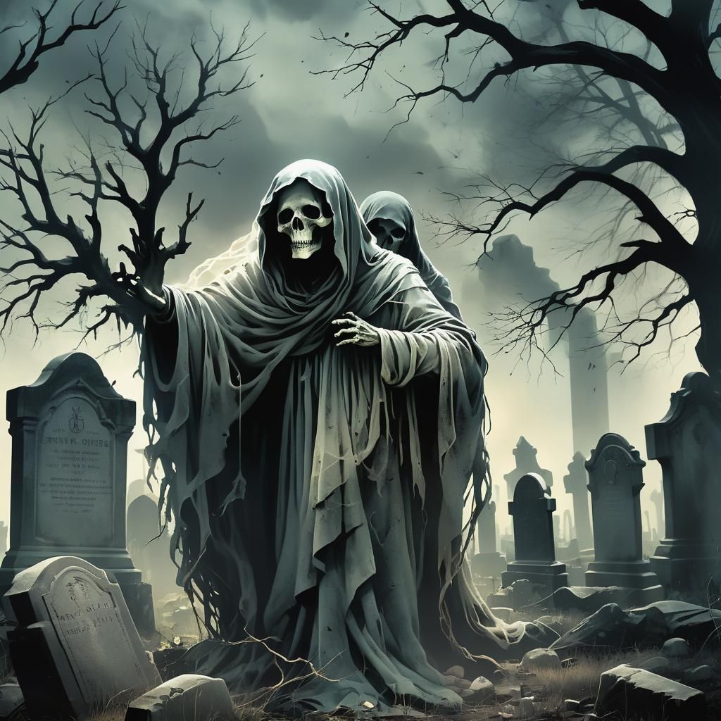 Ethereal Ghostly Spirit in Haunted Cemetery