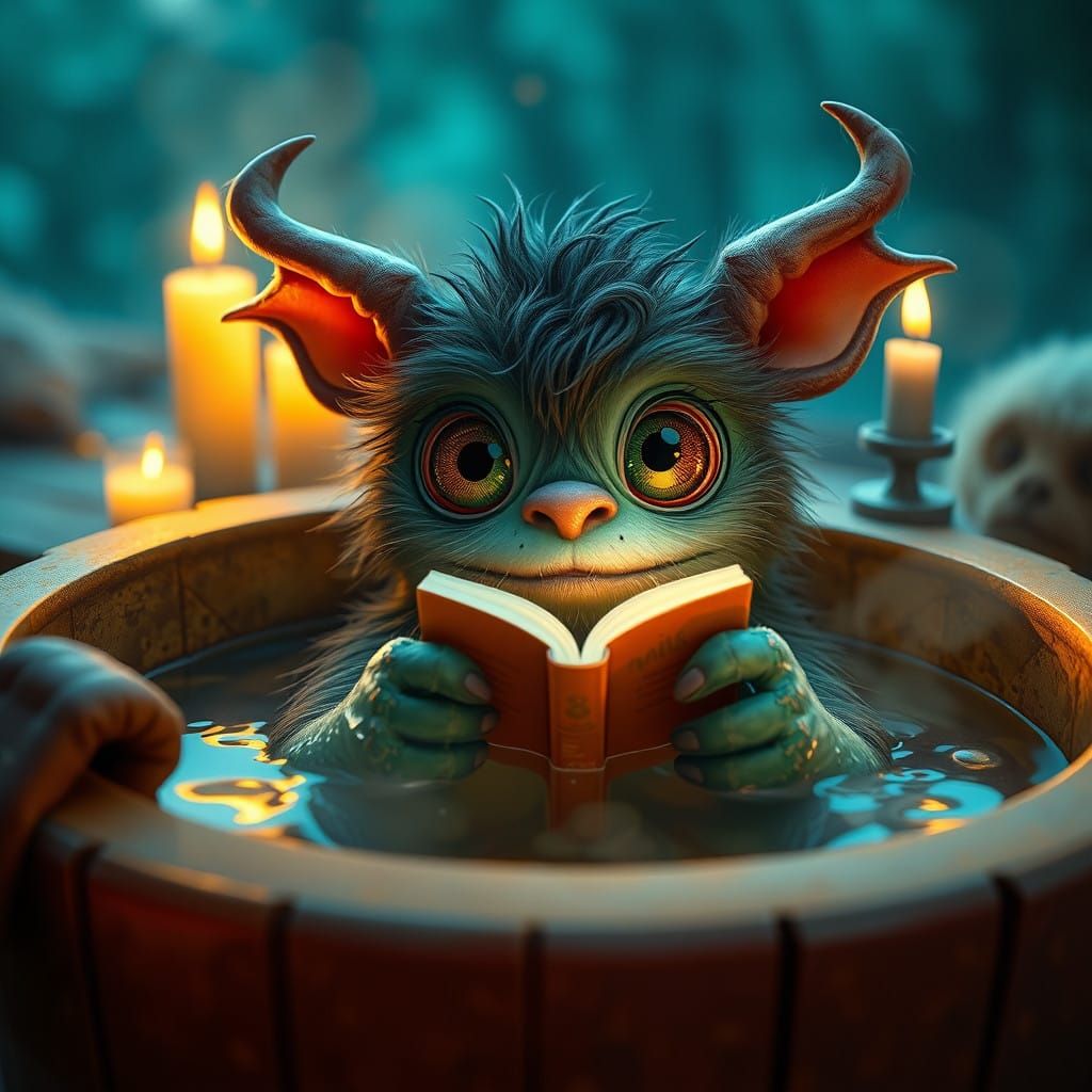 Surreal Forest Monster Soaks in Luxury Hot Tub