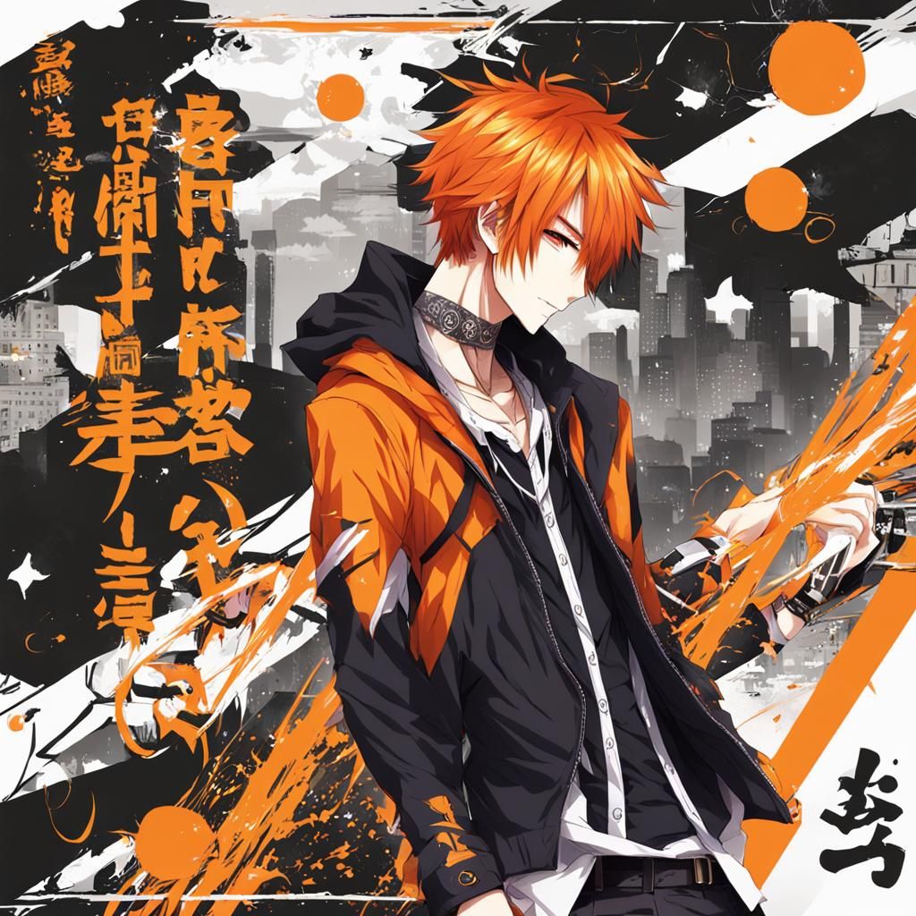 Emo Teen with Orange Hair in Anime Style
