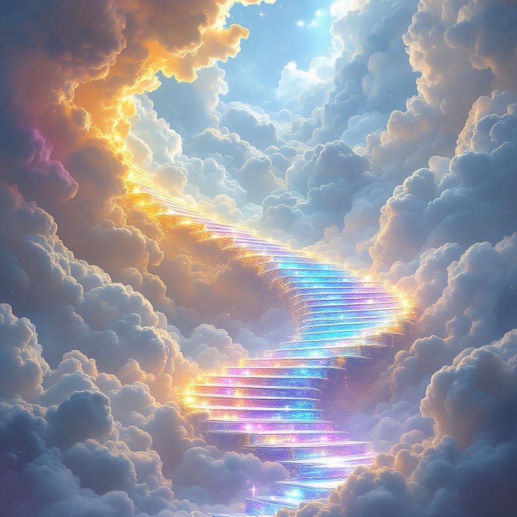 Golden Cloud Staircase Ascends to Heaven