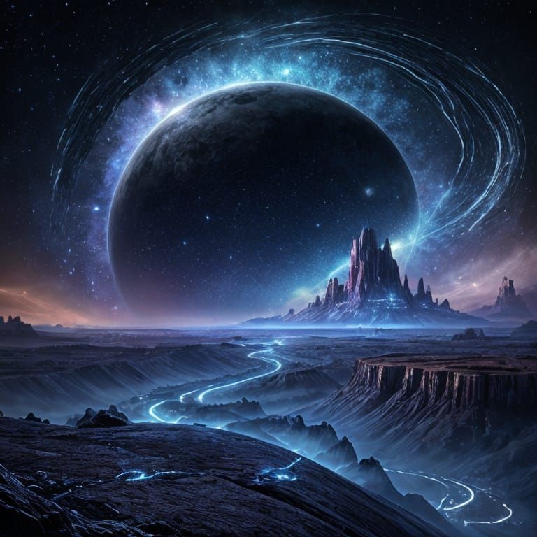 Mythical Blue Galaxy: Detailed Fantasy Concept Art