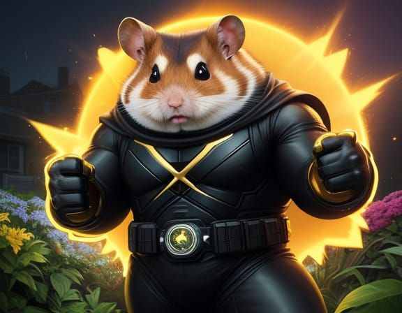 Creepy Hamster Superhero in Garden Oil Painting