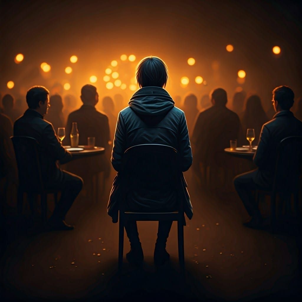 Lonely Figure in Crowded Gathering