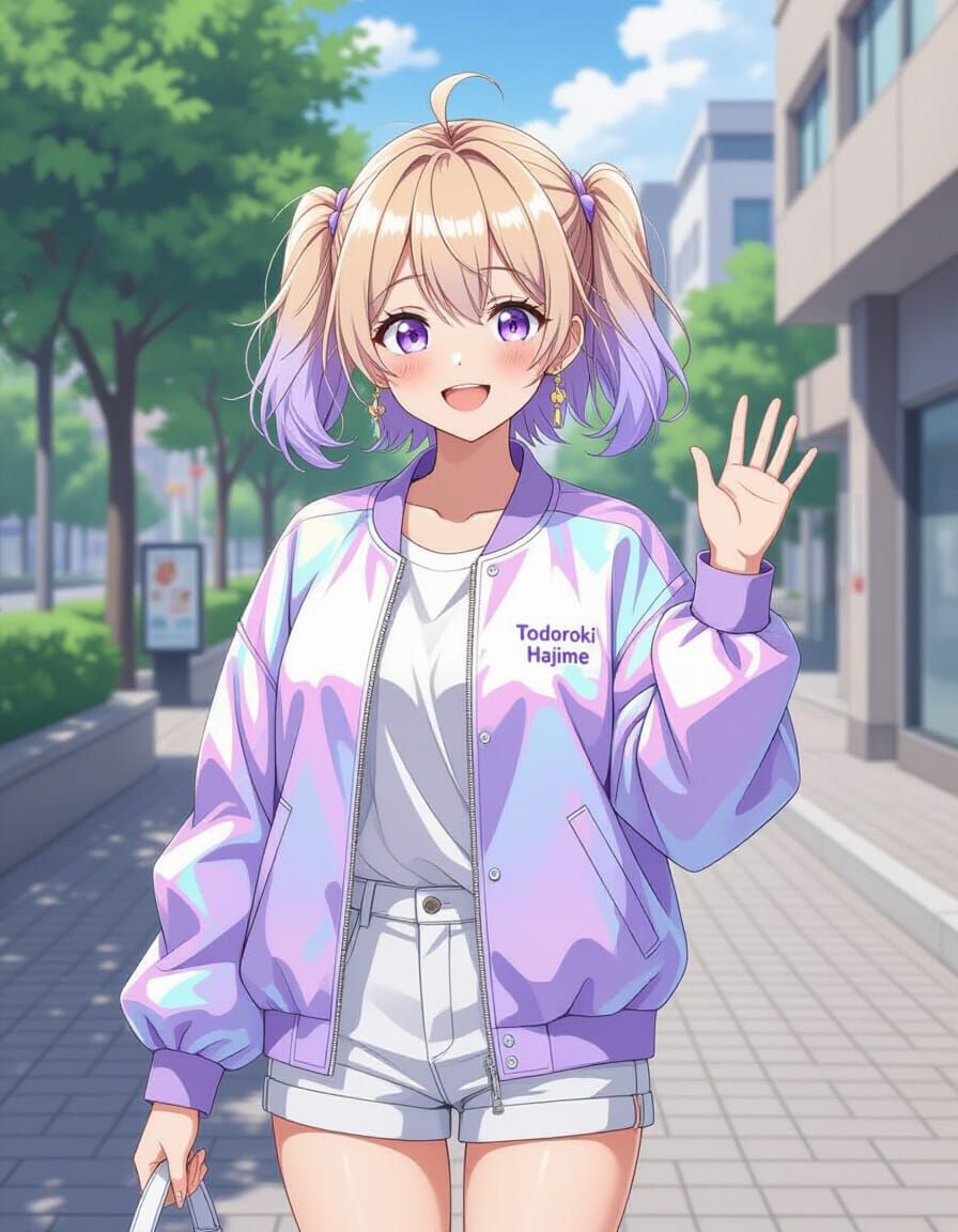Japanese Woman with Blonde Hair in Anime Style