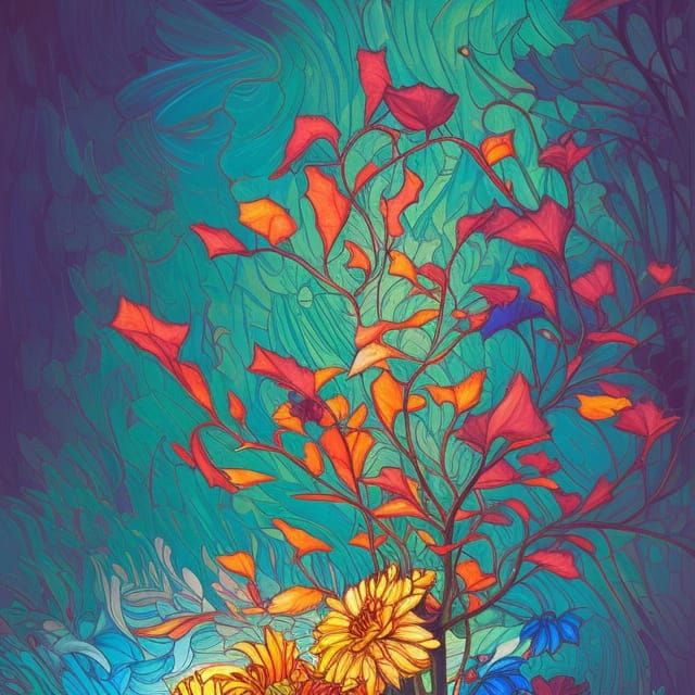 Beautiful Colorful flowers and leaves (evolved)