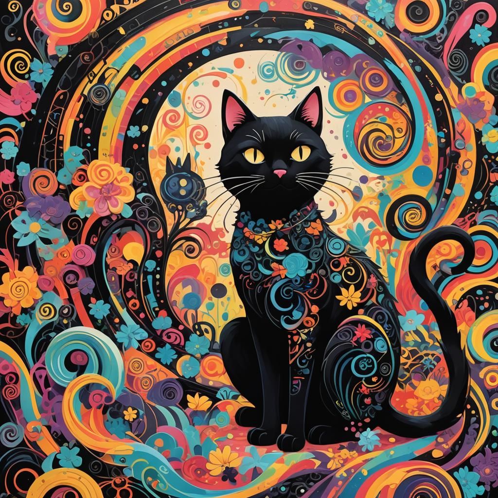 Kirigami Black Cat in Wonderland Graffiti