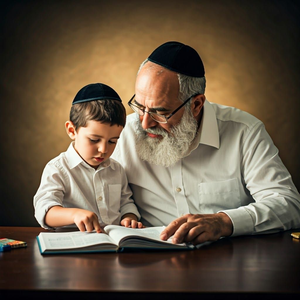 Devoted Grandfather Teaches Little Boy Large Numbers in Trad...