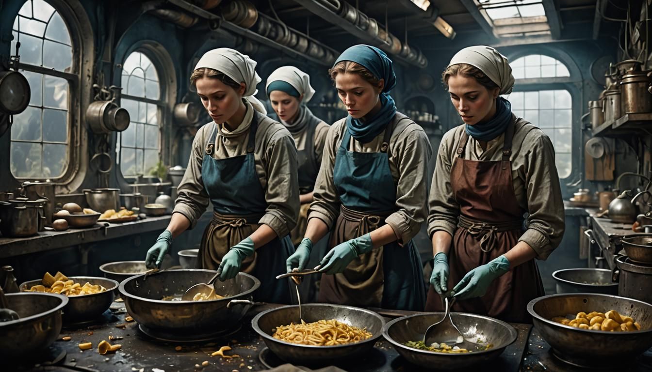 Scullerymaids Washing Dishes on Ancient Spaceship