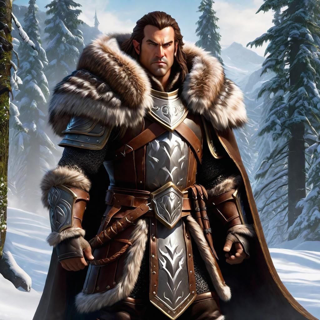 Goliath Warrior in Snowing Forest, Warcraft Style