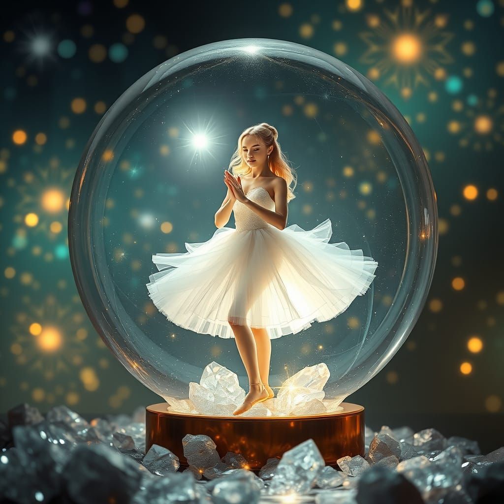 Ballerina in Crystal Globe with Magical Lights