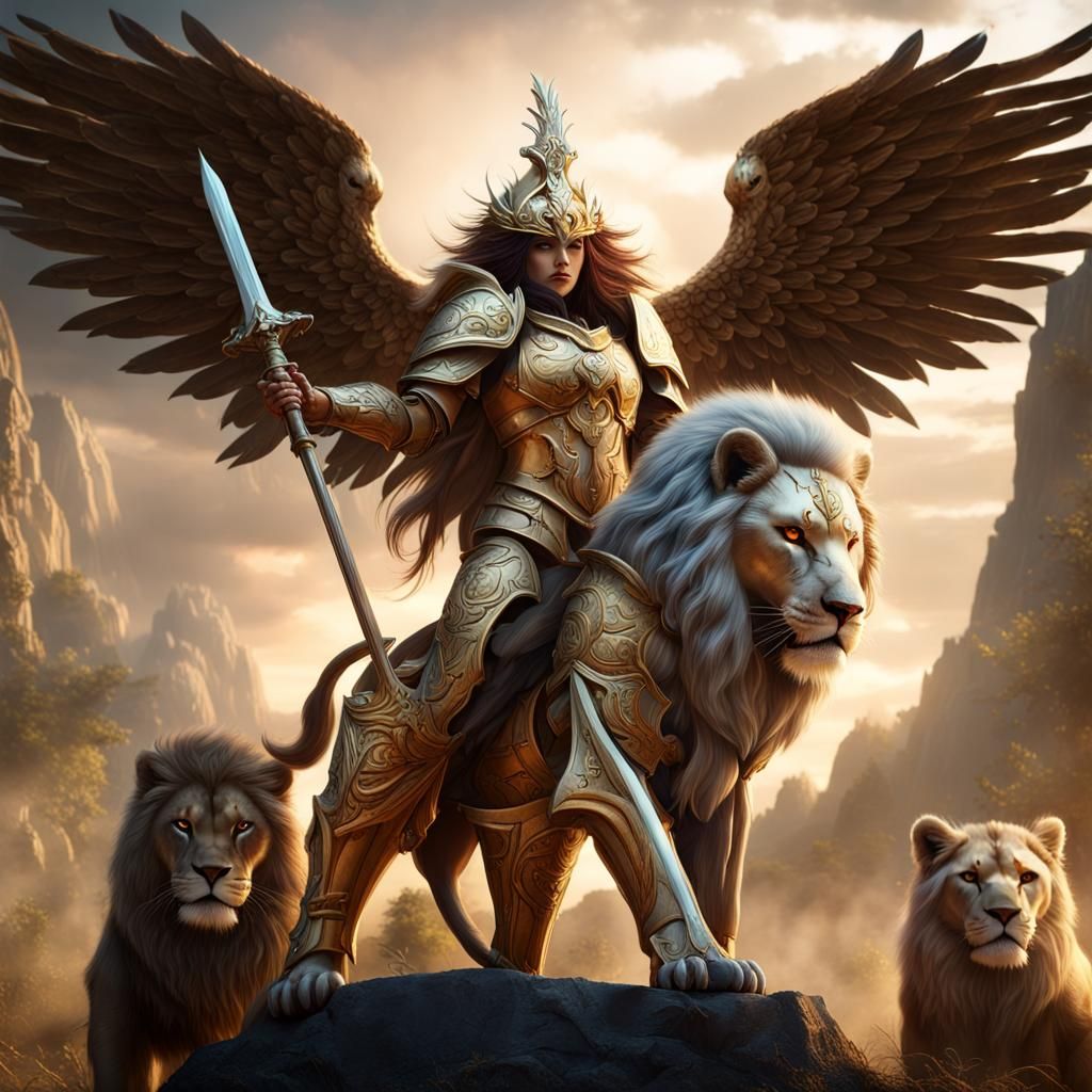 Warrior Angels and Gods Army with Lion in Digital Art