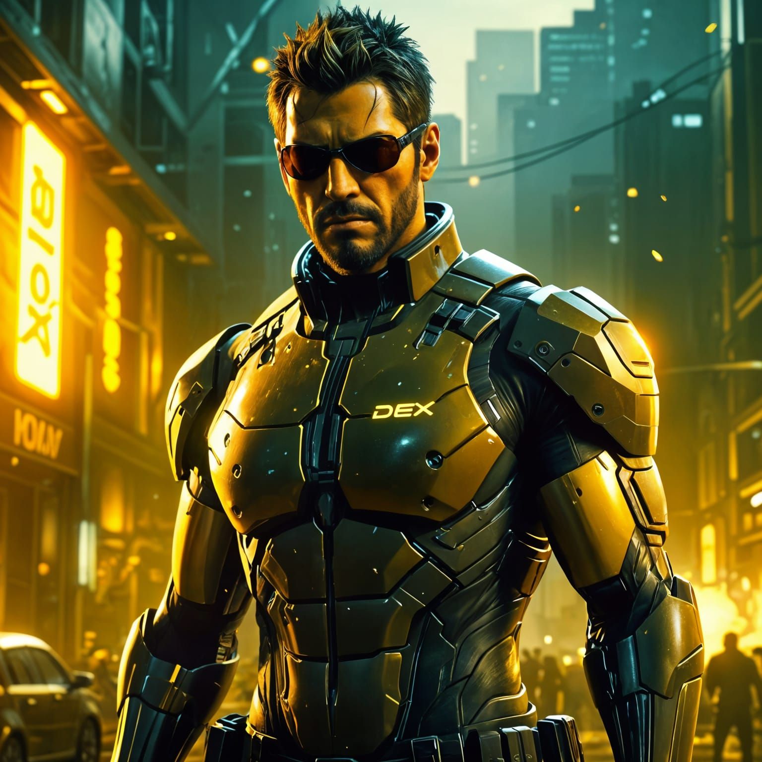 Adam Jensen in Hyperrealistic Epic Cinematic Wide Shot