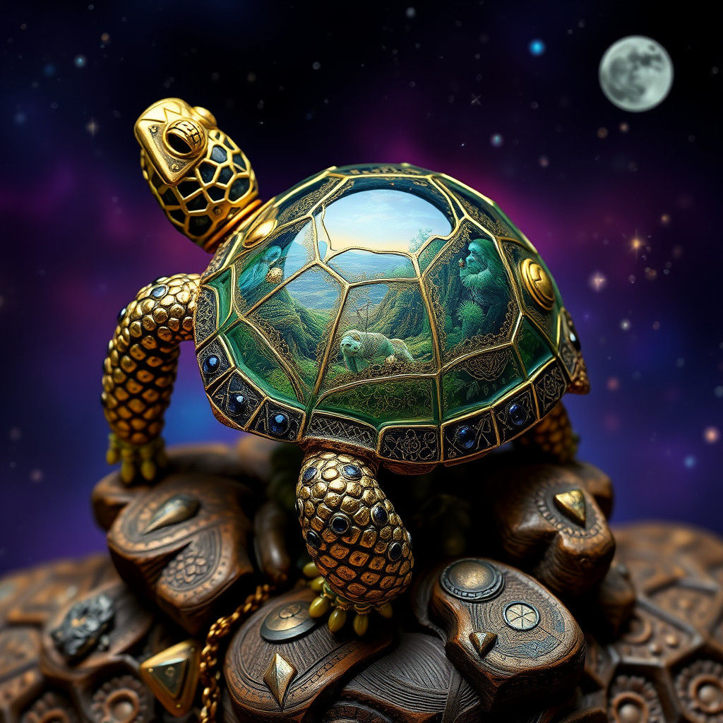 Visionary Eatrhenware Turtle in Cosmic Glass Armory