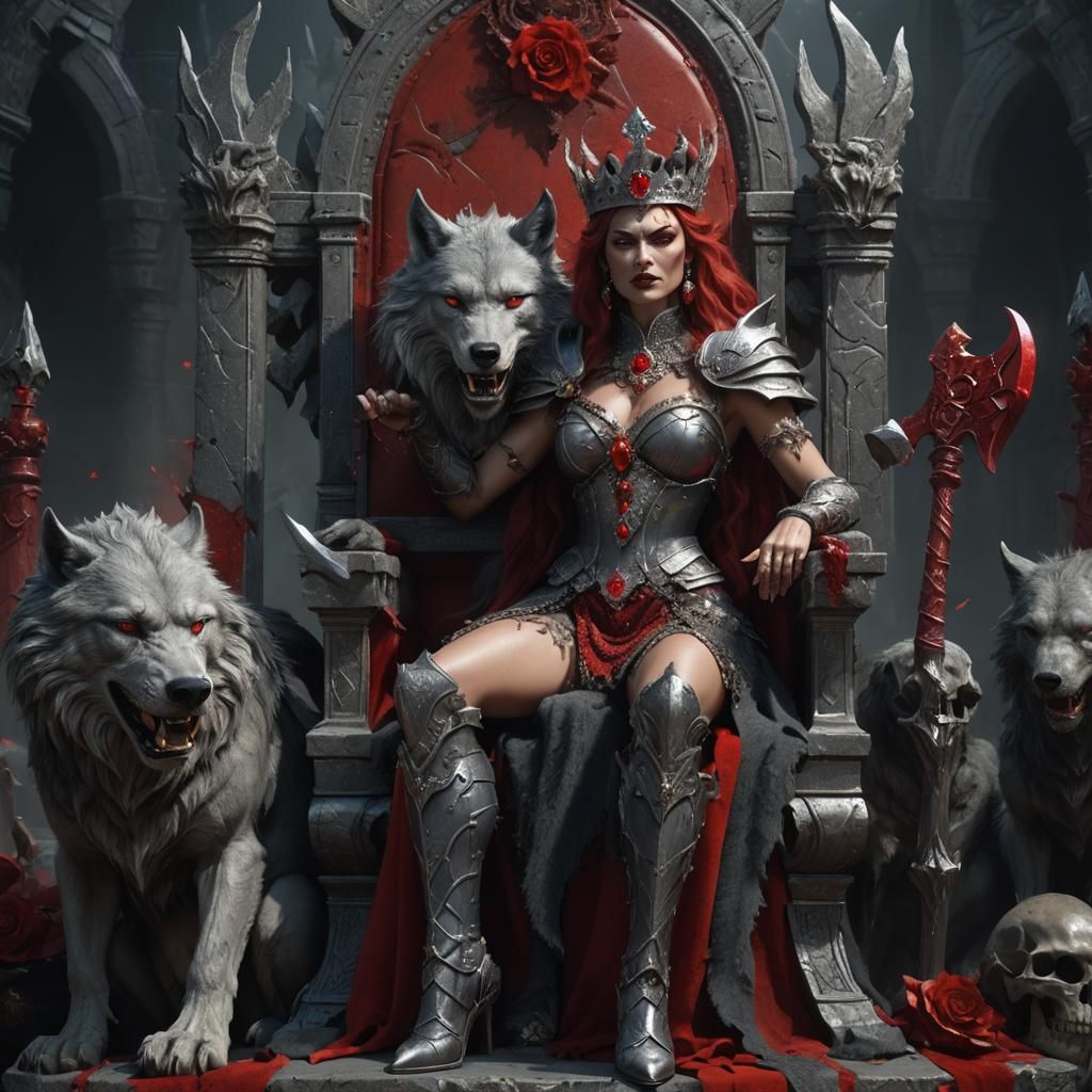 Werewolf Queen on Throne After Battle