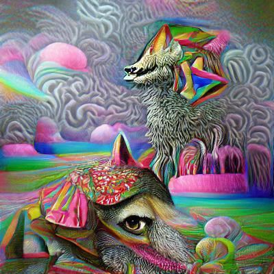 Psychedelic Wolf Portrait in Surreal Style