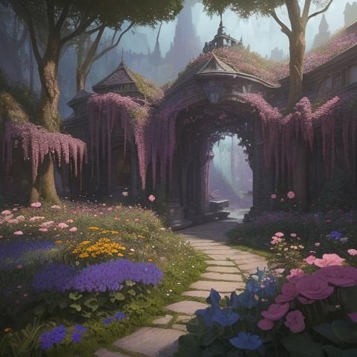 Fantastical Secret Flower Garden in Detailed Matte Painting