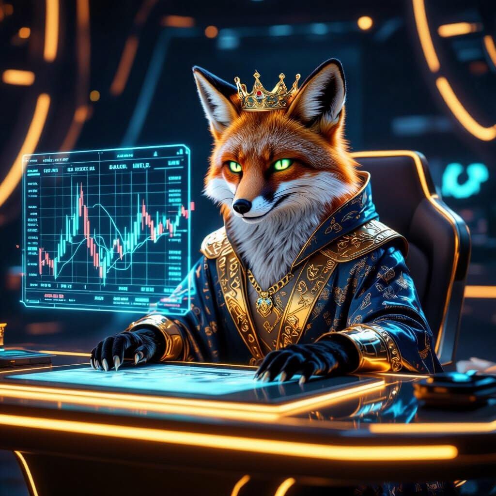 Fox King of Wealth in Cyberpunk Trading Den