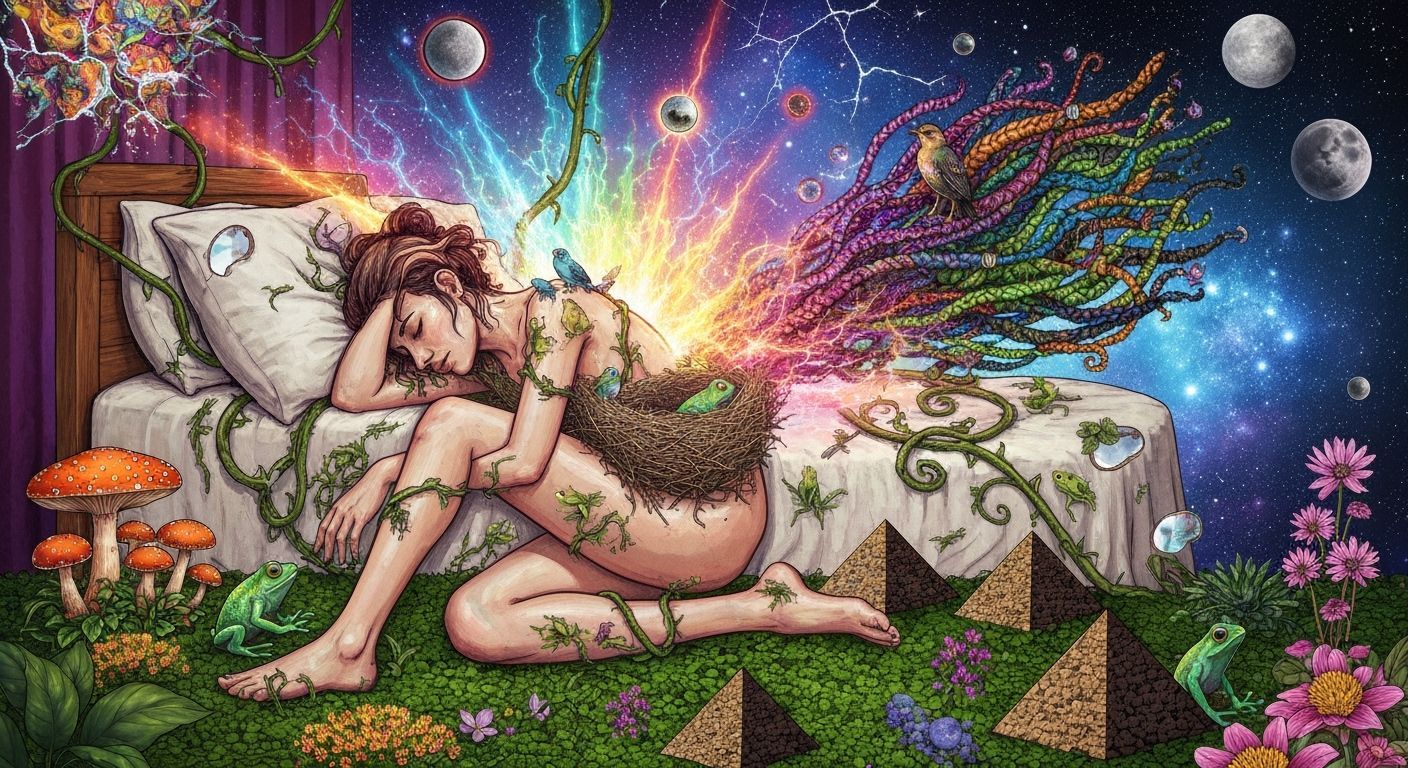 Surreal Dreamscape: Person Asleep with Energetic Aura