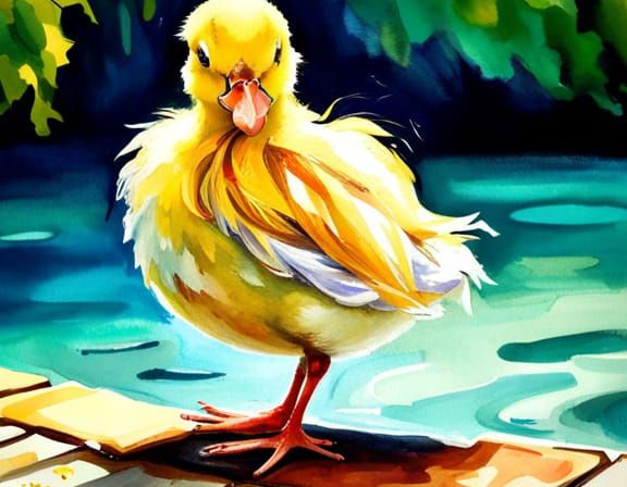 Chibi Duckling at the Swimming Pool: Digital Art