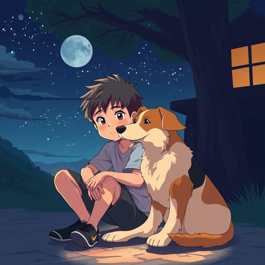 Anime Boy and Dog Masterpiece in Cinematic Style