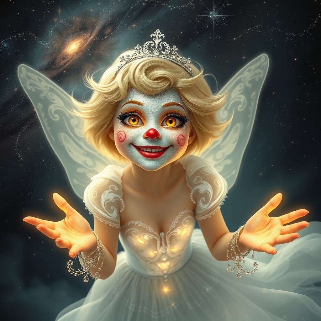 Clown Fairy with Diamond Makeup in Ethereal Setting
