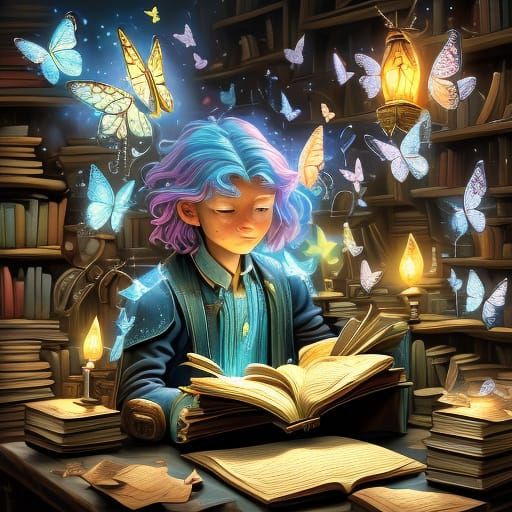 Magical Book Transforms in Candlelit Wizard's Workshop