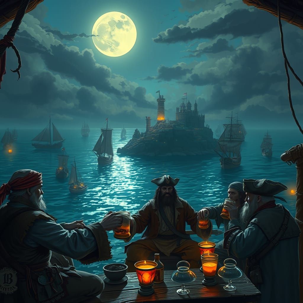 Pirate Island at Night: A Digital Concept Art