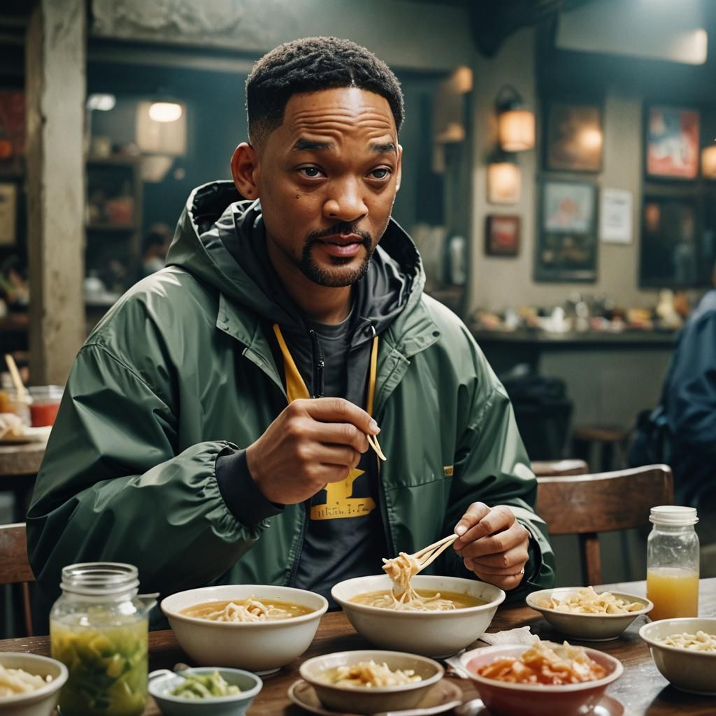 Will Smith Eats Wonton Soup: Cinematic Film Still