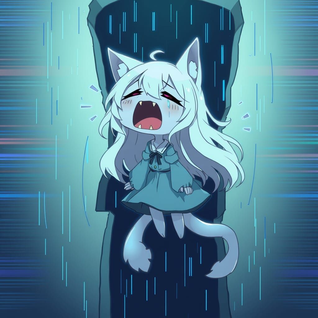 Sad Anime Ghost Catgirl in Synthwave Style